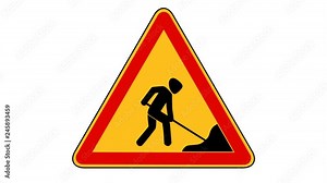 Turn your work in relax. Men at work road sign, Street sign working men turns work into rest under umbrella on the beach. Conceptual footage. Easy keying, more options in my portfolio