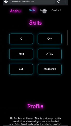 I create a neon portfolio websites using Html Css js animation # viral