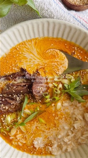 spicy short rib coconut curry brothy rice bowl 🥥🌶️ #soupseason #comfort