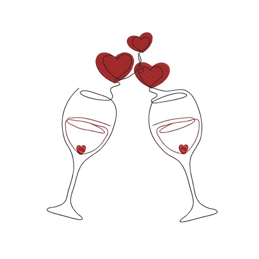 Romantic Wine Glass Embroidery Design With Hearts, Minimal Line Art Love Embroidery for Valentine, Wedding & Anniversary - Etsy