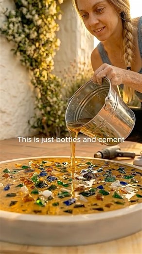 I Built a €1500 Garden Bistro Table from 12 Wine Bottles + White Cement (Jelly Terrazzo Method) 🍷✨