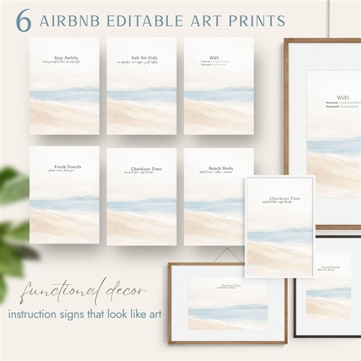 Beach Airbnb Wall Art Set, Coastal Printable Decor Bundle, Vacation Rental Signs, No Smoking Wifi House Rules Minimal Neutral Art - Etsy