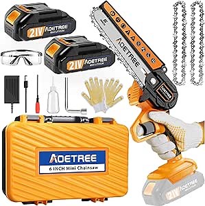 Mini Chainsaw 6-Inch Cordless with 2 Battery - 21V Handheld Electric Small Power Chain Saws Battery Operated with 2 Chains and Portable Suitcase for Wood Cutting Tree Trimming