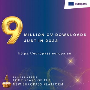 Europass turns 4, and what a moment to celebrate! 9 MILLION CVs were downloaded in just the last year! Why is Europass so popular? 🌎 It is simple! You can create and tailor your CVs with just a few clicks. ️ Easy and simple to showcase your skills and land that dream job or course.💫 Join the millions and download your FREE Europass CV today! 📝 #NewEuropassTurns4 #CareerGoals #9Million #ThankYou #JobSearch #Learning #Skills #Europe #CV Fondi.eu | Erasmus | EUPA Malta - Erasmus & European Solid