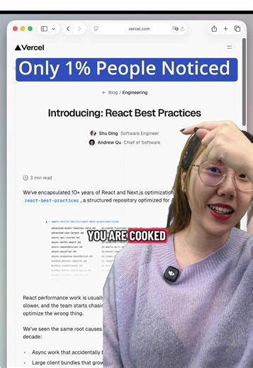 If you’re using #ai to write React code and not using this, you’re cooked. Vercel just released react-best-practices — a one-command skill that completely changes how AI builds React apps. Install it once, and every time your AI writes React, it automatically follows Vercel-approved, production-grade patterns. No more: • messy component structure • outdated hooks usage • bad data-fetching patterns • “it works but feels wrong” code This puts guardrails around AI coding. Instead of hoping the mode