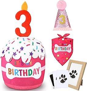 Dog Birthday Cake Toy 5.9", Plush Dog Gift with Electronic Music Box, Plays Happy Birthday Song & Puppy Bark Melody, Larger Pet Celebration Toy for All Breeds Dogs
