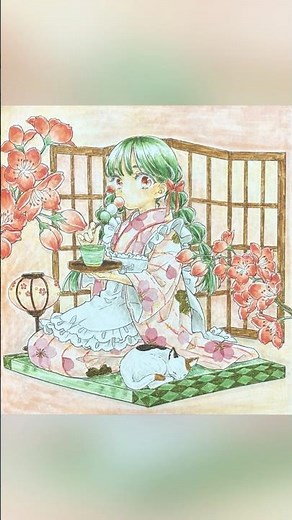 Copic coloring page 🍡 Three-colored dango girl #Dream and fantasy cafeteria