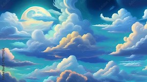 blue cartoon sky with clouds