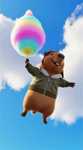 Capybara's Sweet Escape Flying High on Cotton Candy! 🍬☁️