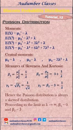 Poisson Distribution | Moments | Skewness | Kurtosis | Statistics | Basic concepts | Data Science