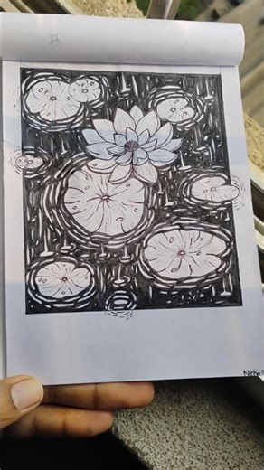 Easy Lotus drawing for beginners | Satisfying black ink art ✨🪷#shorts