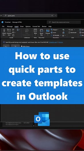 ⚡ How to use quick parts to create templates in Outlook. Quick Parts in Outlook is helpful in those cases you deal with repetitive phrases in your email. This feature will save you time by adding reusable content to your email body. #giulianodeluca #Outlook #officetips #techtips #corporate #officespace #hacks #learnontiktok #productivity #remotework #homeoffice #workfromhome