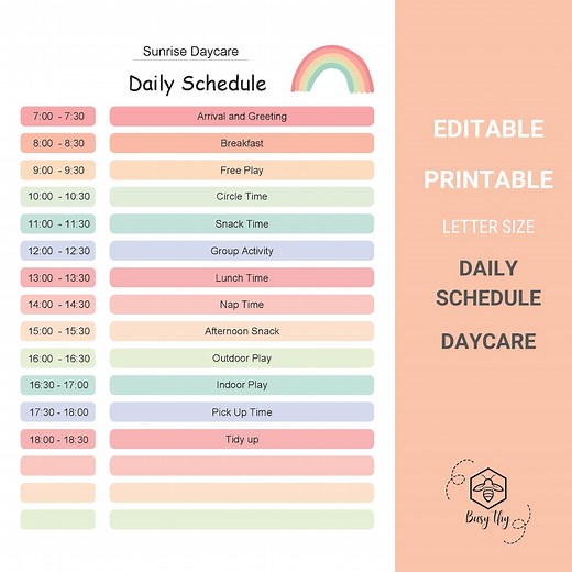 Editable Daycare Daily Schedule: Printable Classroom Planner (PDF) - Etsy