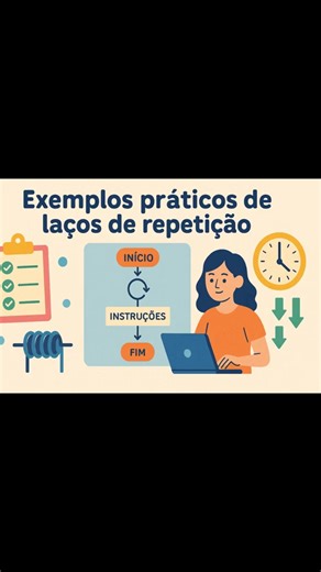 Exemplos práticos de For, While e Do While em JavaScript Veja na prática como funcionam os laços de repetição for, while e do while com exemplos simples em JavaScript! A maneira ideal de aprender lógica de programação na prática. #JavaScript #ProgramaçãoParaIniciantes #ForLoop #WhileLoop #LogicaDeProgramacao #frontend #AprenderProgramar