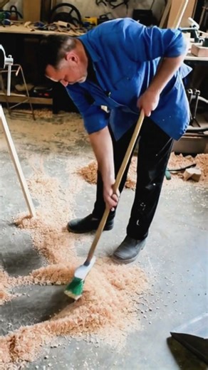 The Essential Clean-Up: Sweeping Up Sawdust in the Woodworking Shop #Woodworking #ShopLife