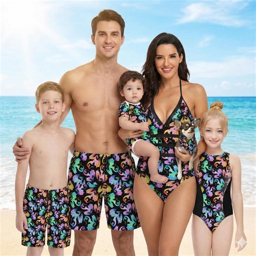 Rainbow Family Matching Swimwear Set, Colorful Beachwear Vacation Set, Matching Family Swimsuits, Beach Party Outfit, Matching Bathing Suits - Etsy