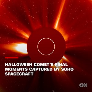 59K views · 160 reactions | A comet nicknamed the "Halloween comet" disintegrated during its closest approach of the sun, and the European Space Agency and NASA's Solar and Heliospheric Observatory mission captured footage of its final moments. https://cnn.it/3YK23wX | CNN | Facebook