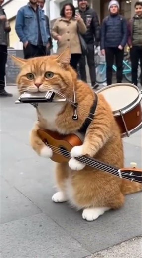Orange tabby performs as a one-man band and steals the show #cat #viral #talent