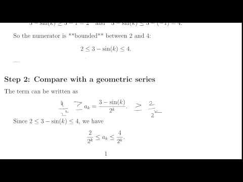 How to Use the Direct Comparison Test | sum {3 - sin(k)} / {2^k} Convergence