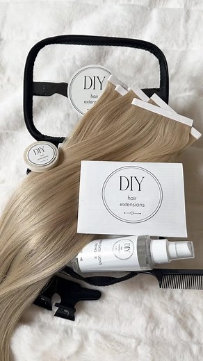 DIY Hair Extensions kit includes everything you need for easy installation, removal and adjustment at home💛✨ #diyhairextensions #diyhairextensionskit #hairextensionskit #athomehairextensions #diytapeinhairextensions