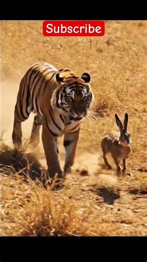 Can the rabbit escape the tiger? Watch till the end! 😱 🐅🐇 Wildlife #NatureReality #tigervsrabbit