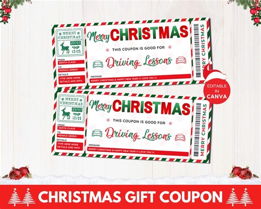 Christmas Driving Lessons Gift Coupon Template, Editable Driving Lessons Gift Custom Coupon, Printable Christmas Gift Idea - Etsy