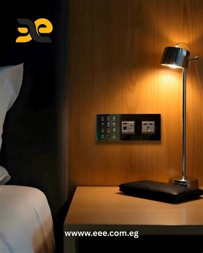 Control your room’s lighting and services effortlessly from a single panel with Mona Series. An integrated solution that combines lighting control, services, power outlets, and data ports in one elegant glass design. Flexible configuration with up to 5 modules and customizable colors to match any décor. KNX and GRMS technologies make hotels and modern homes smarter and more refined. For more smart solutions, visit our website: www.eee.com.eg تحكّم في إضاءة غرفتك وخدماتها بسهولة من لوحة واحدة مع 