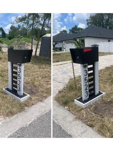 Modern mailbox By Mailbox Factory FL, Custom Mailbox fabrication and Installation call us 786-583-4659 aluminum material - powder coating - paint - Floating numbers - Box (Approved by the USPS) - Solar lights - Base and pebbles (Additional price) #mailbox #mailboxes #mailboxesfl #frame #aluminum #powdercoatedframe #solarlights #floridaa #orlandoflorida #orlando #orlandofl #kissimeeflorida #kissimeefl