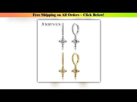 ANDYWEN 925 Sterling Silver Gold Crystal Zircon CZ Circle Drop Earring Cross Pendiente Piercing No