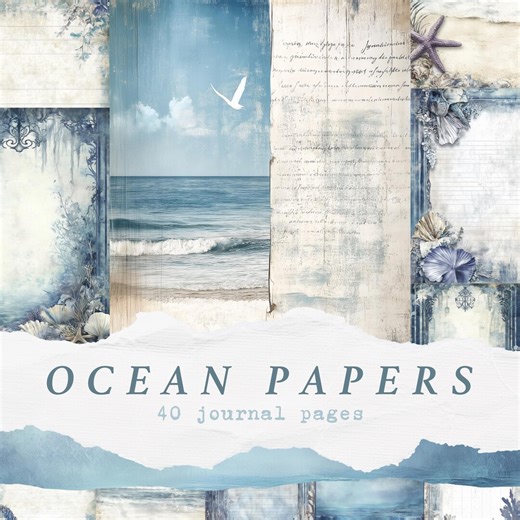 Printable Ocean Junk Journal Pages, Nautical Beach Scrapbooking Paper, Coastal Blue Sea Backgrounds, Shabby Seashore Digital Paper - Etsy