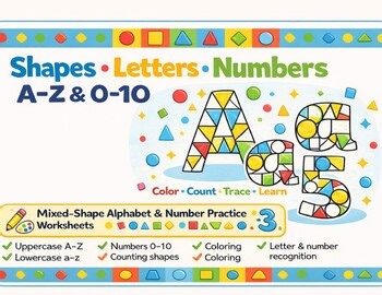 Mixed-Shape Alphabet & Numbers Worksheets | Shapes , Letters & Numbers