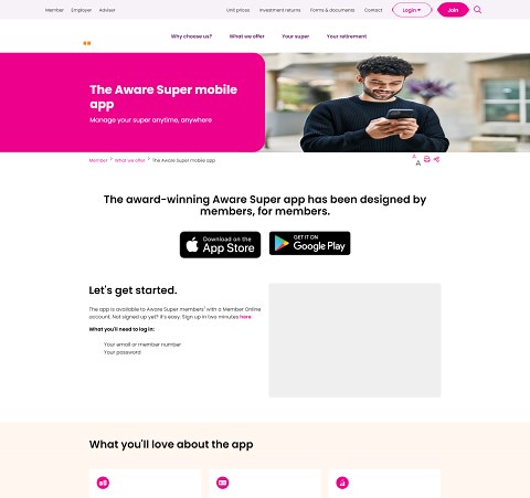 The Aware Super mobile app