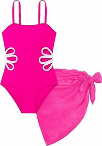 Kuleyang One Piece Girls Swimsuit Quick Dry Cut Out Swimsuits with Cover Up Skirt Bathing Suit Swimwear Chest Pad Girls' Swimwear 7-16Y