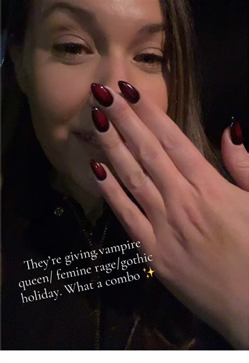 When the nail tech NAILS IT on the design. My gothic vampire holiday dreams have come true. This is the nail aesthetic of my dreams. #holidaynailinspo #newnailset #cateyenails #gothicholiday #vampy