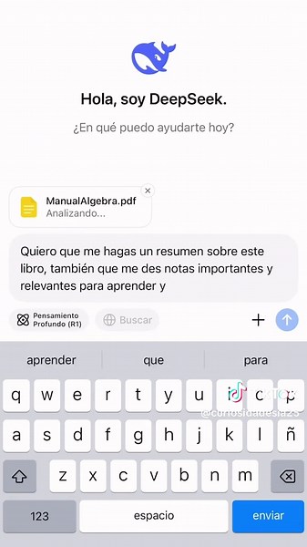 **¡La IA es tu mejor aliada para estudiar! 📖✨** En este video te muestro cómo usar **DeepSeek Chat** (una alternativa potente y gratis) para resumir temas complicados, generar ejercicios y ahorrar tiempo. ¡El futuro del aprendizaje ya está aquí! ¿Lo probarías? #IA #Matemáticas #EstudiarConIA #DeepSeek #TrucosParaEstudiar #TikTokEducativo #AprendeFácil #TecnologíaEducativa #Algebra #ExamenDePráctica #IAGratis #paratii #fyp