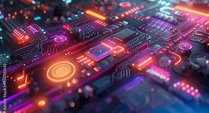 The image depicts a sleek futuristic supercomputer with a high angle view The computer features glowing neon accents and intricate circuit patterns showcasing its advanced technological capabilities