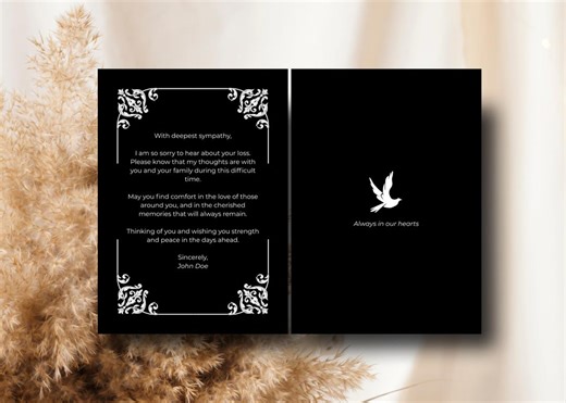 Minimalist Funeral Sympathy Card Template | Editable Memorial Condolence (instant Download) Front & Back - Etsy
