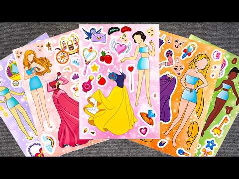 DISNEY PRINCESS Stickers Book Face Activity 👑 Mix & Match Ariel, Snow White, Rapunzel | ASMR Paper