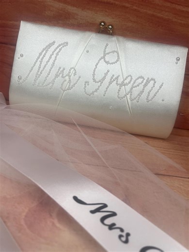 Custom Personalised Pearl Name Bride Clutch Bag Honeymoon Hen Do Mrs Initial Party - Etsy