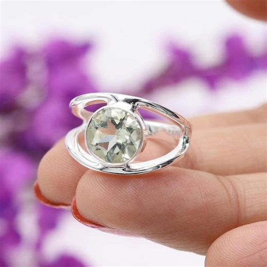 Natural Green Amethyst Round Cut Gemstone Ring, Solid 925 Sterling Silver Handmade Ring for Women, Best Christmas Gift Jewelry - Etsy