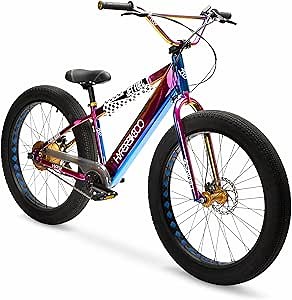 Hyper E-Ride BMX Fat Tire Electric Bike. 250w, 36v Battery, 26 X Inch Fat Tire Ebike with Pedal Assist, Single Speed, Front and Rear Disc Brakes, BMX Frame. Electric Bicycle for Adults. (Jet Fuel)