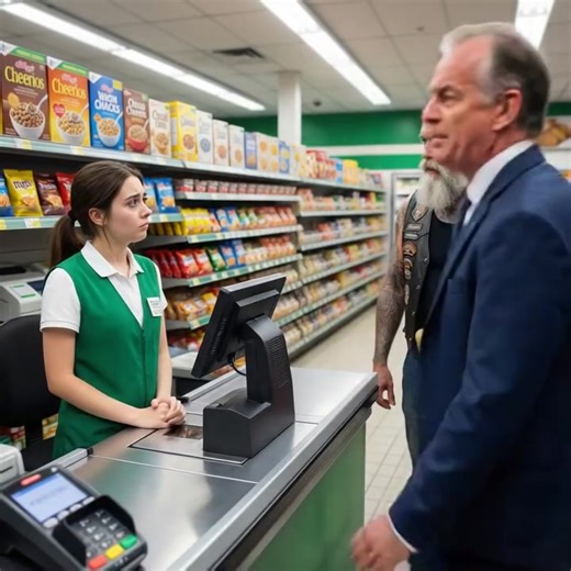 Biker made the store manager cry in front of everyone after he screamed at a cashier who was shaking so hard she could barely scan my bread. I was standing right behind this massive man in leather when he did something that made the whole store go silent. My name is Thomas Reed. I'm sixty-four years old. I've been riding motorcycles for forty-one years. And last Tuesday at 6 PM, I watched a grown man in a fancy suit scream at a young woman until tears rolled down her face. Until her hands trembl
