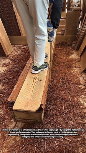 Traditional Wood Flattening Technique With Precision Foot Pressure