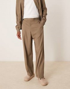 ASOS DESIGN smart wide leg pants in khaki peach feel texture with elasticated waist (part of a set) | ASOS