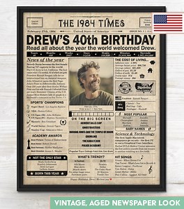 40th Birthday Newspaper Poster, Printable 40th Birthday Party Decor, Birthday Poster Containing News & Highlights From 1985 in USA - Etsy