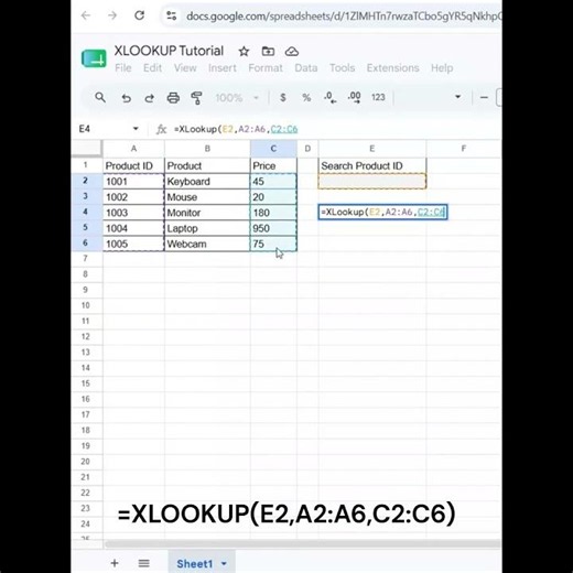 XLOOKUP formula | XLOOKUP in Google Sheets in less than 60 Seconds (No More VLOOKUP!)