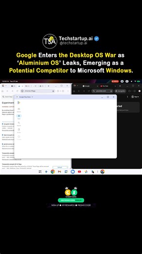 AI | Tech | Business on Instagram: "Google’s “Aluminium OS” (ALOS) is shaping up to be a major shift in desktop computing. Leaked via Google’s Issue Tracker, early screen recordings reveal a desktop-optimized OS that merges Android and ChromeOS into a single platform. The system appears to run on an Android 16 base, combining a ChromeOS-like taskbar with an Android-style status bar. One of the biggest surprises is Chrome on Android finally supporting desktop extensions, something previously limi
