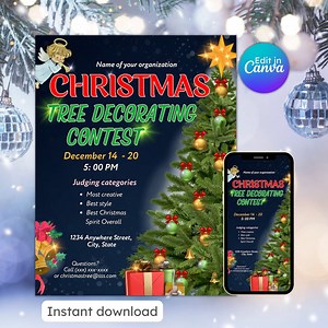 Christmas Tree Decorating Contest Flyer, Holiday Ornament, Decorated Trees, Competition Ideas, Family Reunion Games, Editable, Printable - Etsy UK