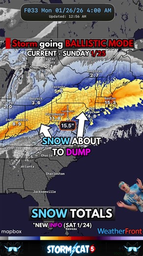 ⚠️Our Winter Storm is going into BALLISTIC MODE tonight, rapidly taking shape into a MASSIVE Snow Shield. 🌨️ Snowfall rates are currently SOARING as the storm prepares to absolutely DUMP on millions of Americans. ⏫You can literally watch this system gathering strength in real time, with moisture wrapping in, cold air locked in place, and lift increasing by the hour. This is the moment when the Storm starts to really unleash its FURY. ❄️ Once the Snow really gets going, it’s going to pile up FAS