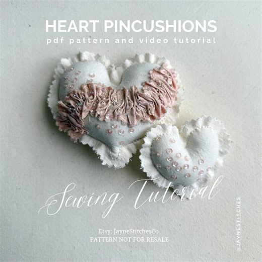 Heart Shaped Pincushion PDF Pattern | Heirloom Sewing Project With Ribbon Ruching (2 Sizes) - Etsy UK
